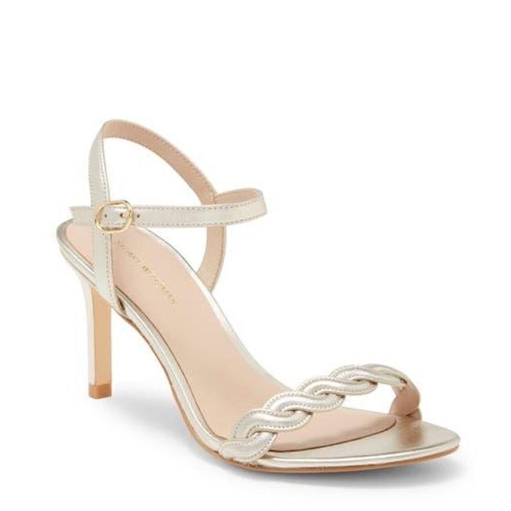 Revolve Stuart Weitzmann Twistie Stiletto 75 Sandal Heel in Natural Platino NWOT